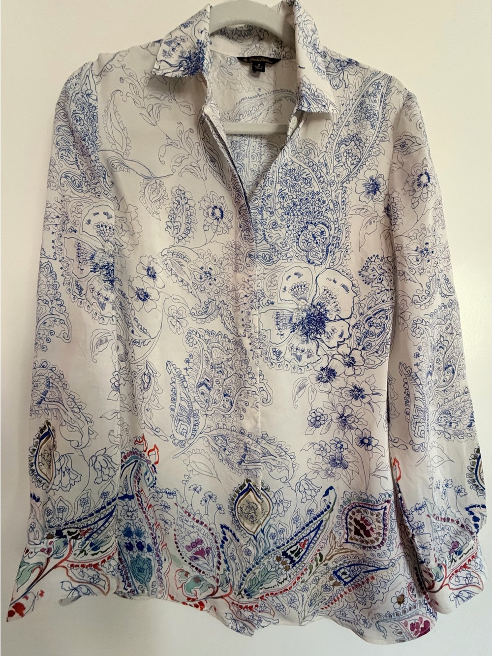 Women's Paisley Print Lightweight Shirt Jacket - Blue/White/Red - M / 8